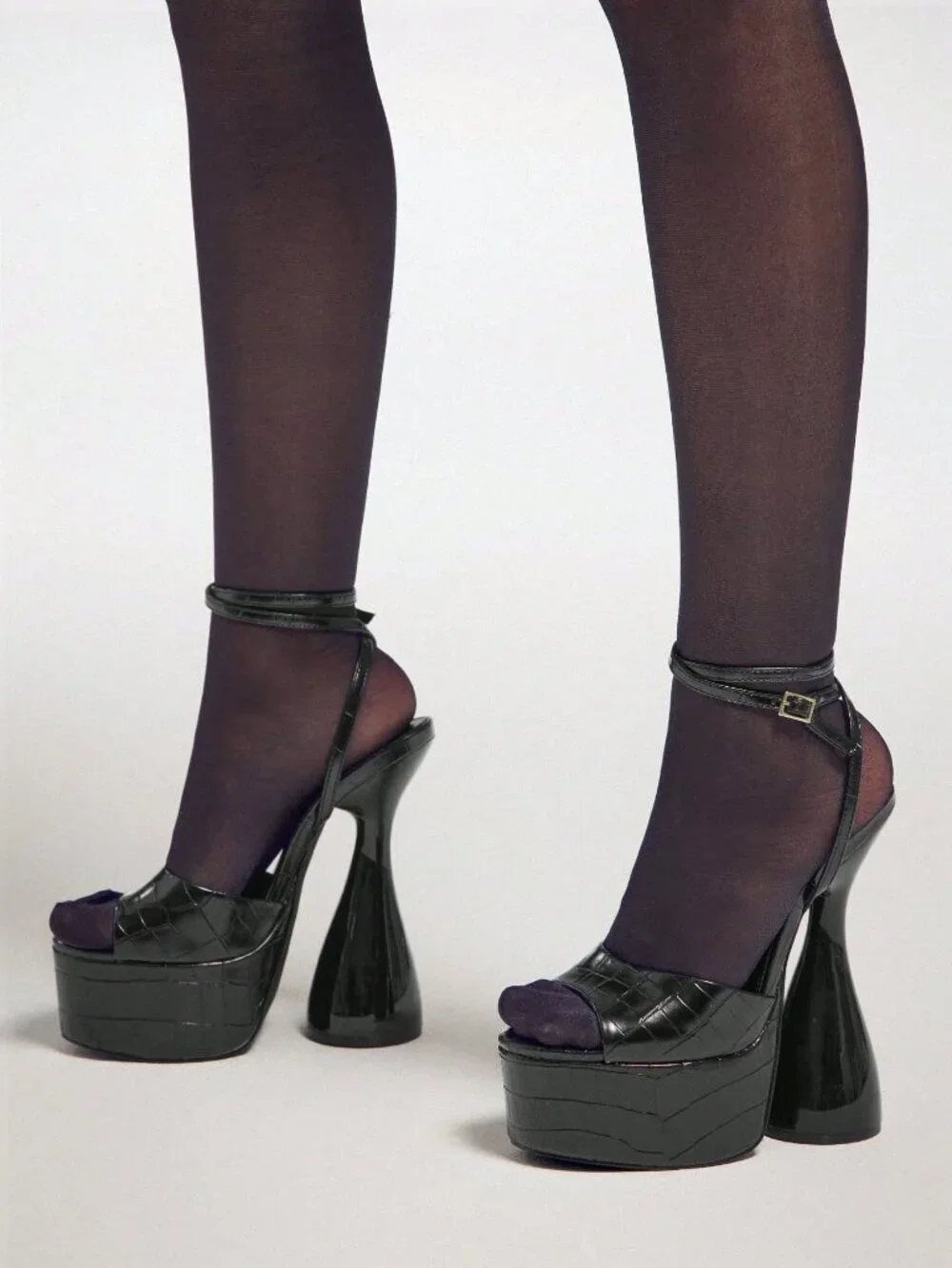 Black Casual Women's Crocodile Peep Toe Platform Easter Prom Wedding Heels
